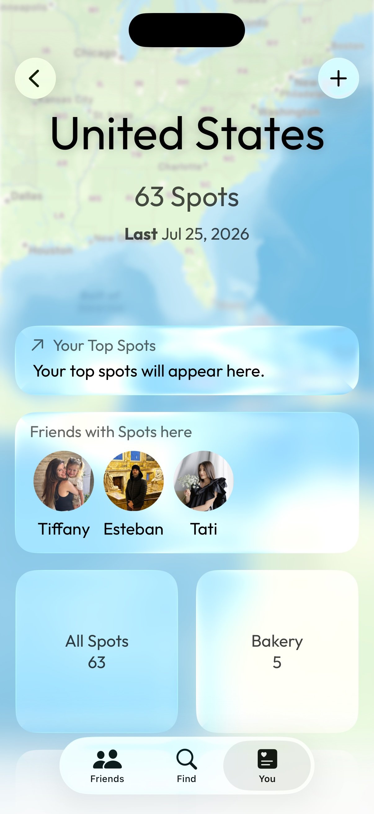 Detour activity screen showing friends and recently saved spots
