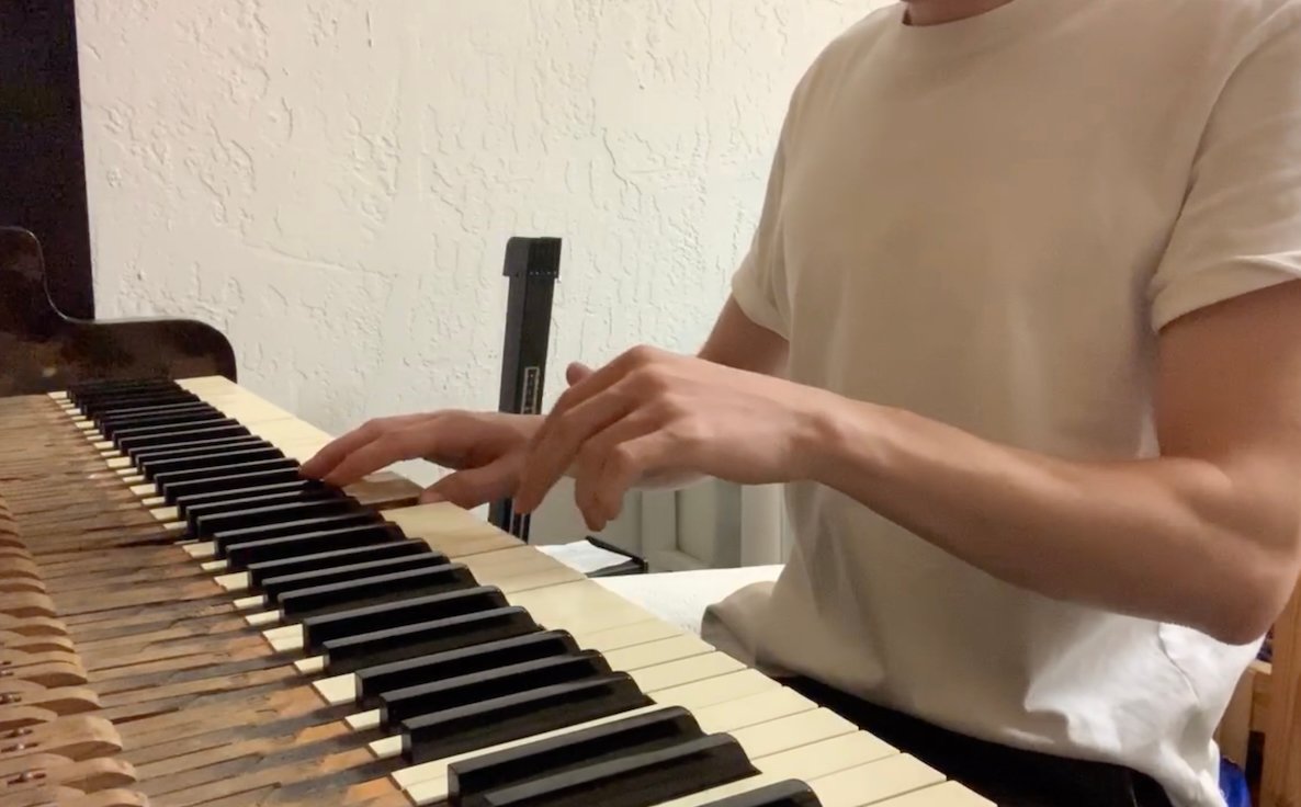 Playing the restored piano